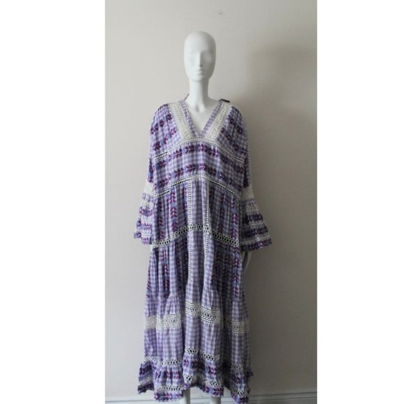 Dodo Bar Or Gingham Check Cotton Jacquard Maxi Dress Size Small - Picture 3 of 13